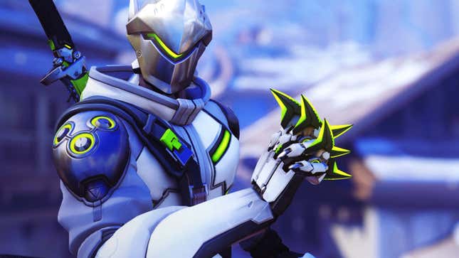 Genji holds his weapons in hand, ready to strike.