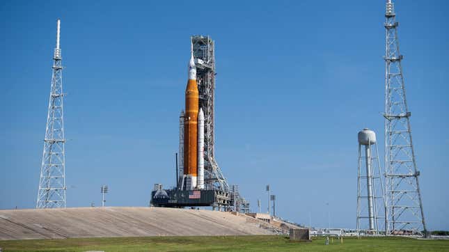 SLS on the launch pad at Kennedy Space Center in Florida. 