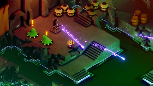 A fox dodges slime monsters in a dungeon in Tunic, one of the best games of 2022.
