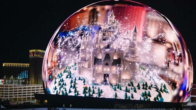 The Sphere Las Vegas displays a castle in a snow globe.