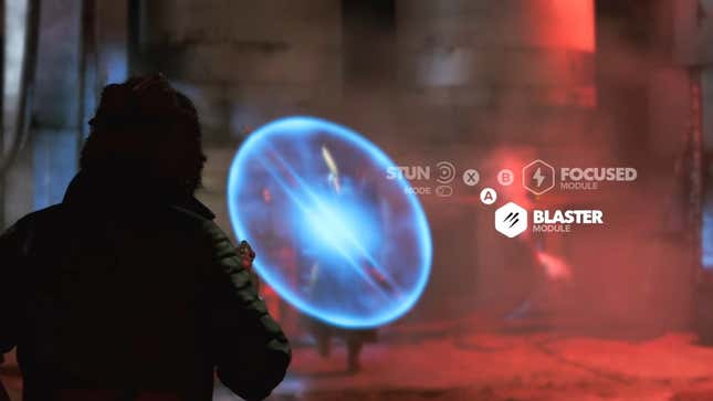 An image shows Vess changing her blaster attachment via a menu. 