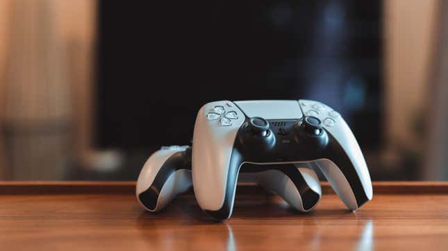 Close-up of two Playstation5 controllers