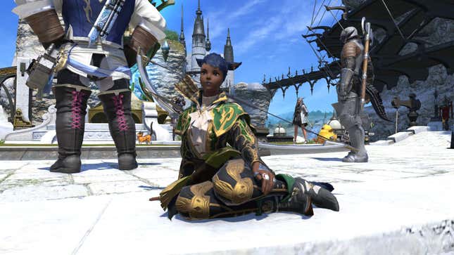 Image of Final Fantasy 14 character sitting in main city.