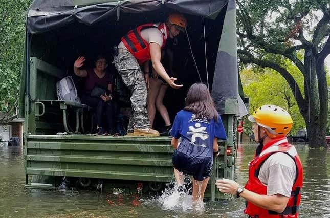 Texas Army National Guardsmen help Houston residents affected by Hurricane Harvey, Aug. 27, 2017.