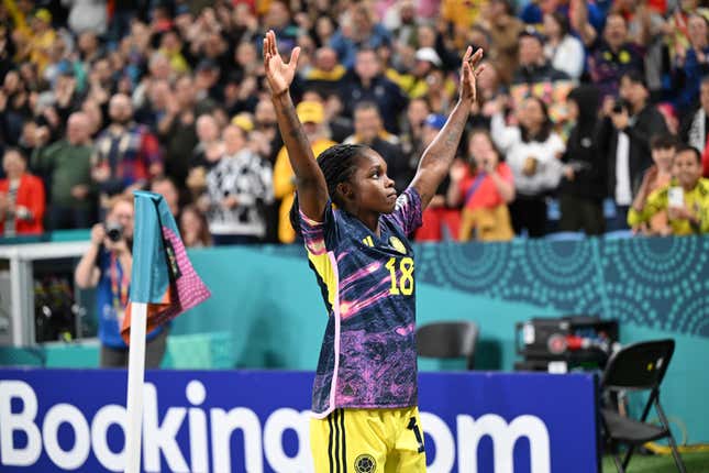 Colombia’s Linda Caicedo celebrates after scoring her team’s first goal during the FIFA Women’s World Cup Australia &amp; New Zealand 2023.