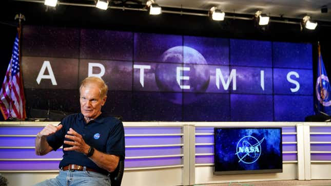 NASA administrator Bill Nelson takes part in an interview before the scheduled launch of the Artemis 1 rocket at the Kennedy Space Center.