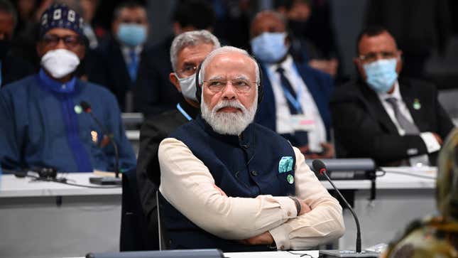 India's prime minister Narendra Modi at the COP26 summit on Nov. 1, 2021.