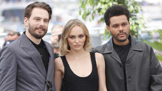 Sam Levinson, Lily-Rose Depp, and the Weeknd in Cannes on May 23, 2023. Photo: Laurent Koffel/Getty Images