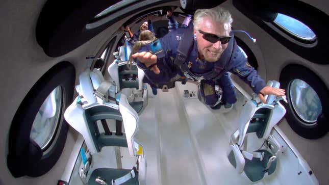 Richard Branson experiencing weightlessness during his trip to space on July 11, 2021.