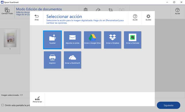 Captura de pantalla de la aplicación Epson SmartScan