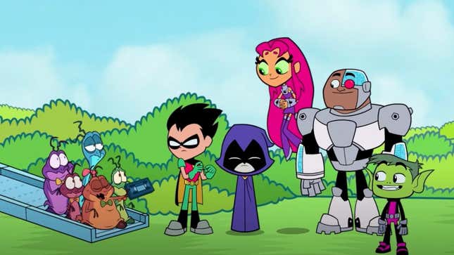 The Teen Titans meet Space Jam's Nerdlucks in this image from Cartoon Network's Teen Titans Go! See Space Jam.