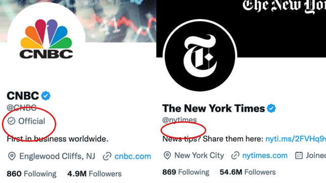 Imagen para el artículo titulado Twitter trae de vuelta la insignia verificada 'oficial' porque Elon Musk no tiene idea de lo que está haciendo
