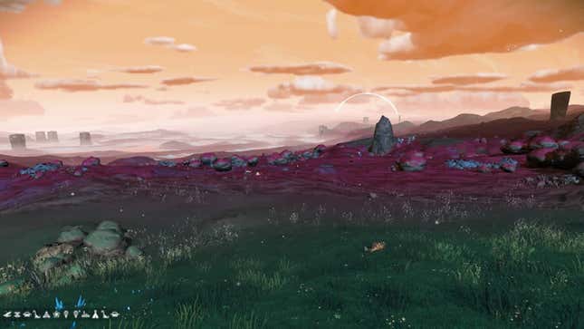 An alien landscape stretches far into the distance.