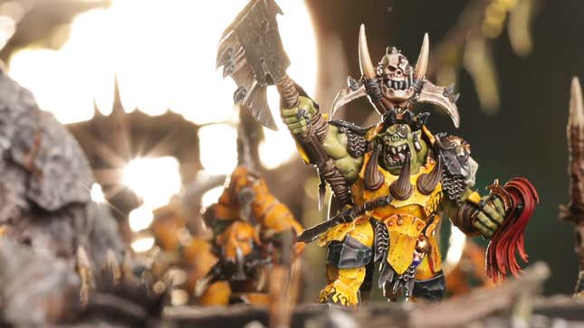 A Warhammer: Age of Sigmar Orruk Warboss miniature, exclusive to Games Workshop's new Warhammer+ subscription service.