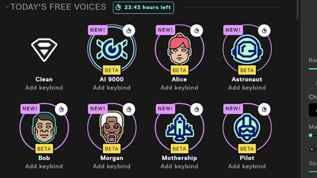 The Voicemod app including betas for AI 9000, Alice, Astronaut and more.