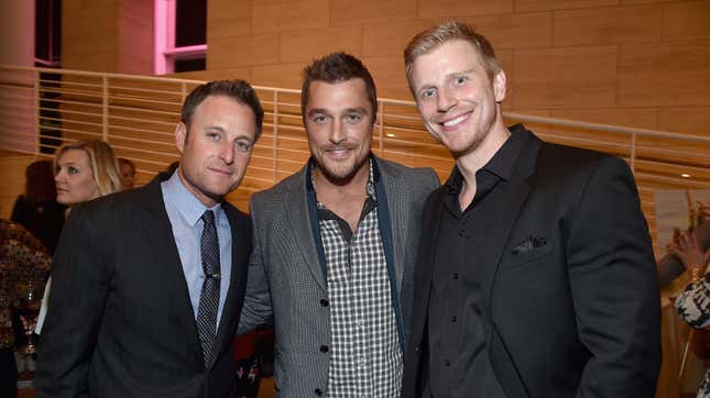 TV host Chris Harrison, TV personalities Chris Soules and Sean Lowe attend the WE tv presents "The Evolution of The Relationship Reality Show" at The Paley Center for Media on March 19, 2015 in Beverly Hills, California.