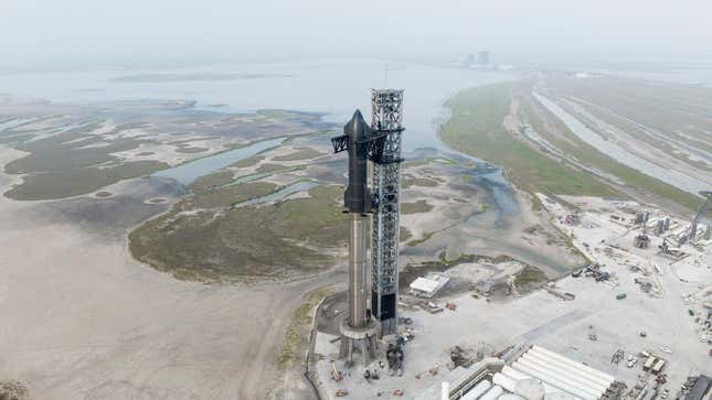 SpaceX’s Starship rocket on its launchpad at the company’s Starbase facility in Boca Chica, Texas.