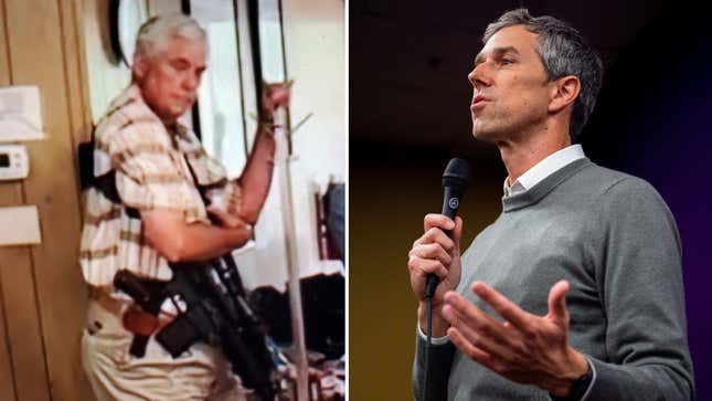 Image for article titled Preacher Armed With Giant Rifle Confronts Beto O’Rourke on &#39;Murder of the Unborn&#39;