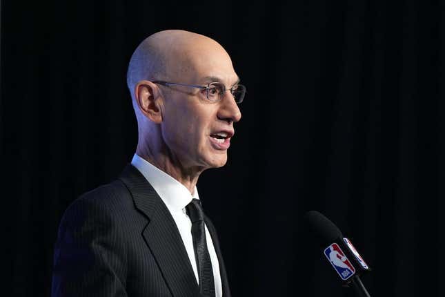 Feb 18, 2023; Salt Lake City, UT, USA; NBA commissioner Adam Silver at a press conference during the 2023 All Star Saturday Night at Vivint Arena.