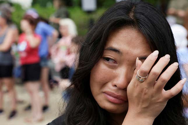 Woman reacts to US Supreme Court decision on abortion