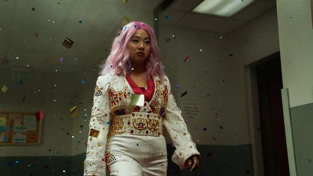 Stephanie Hsu wears an Elvis jumpsuit as Jobu Tupaki in Everything Everywhere All at Once.