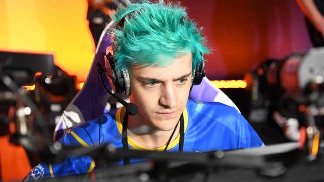 A photo of Tyler "Ninja" Blevins sitting at a competitive gaming chair during TwitchCon 2018.