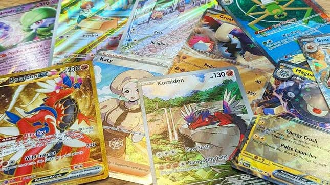 A collection of Pokemon Scarlet and Violet cards. 