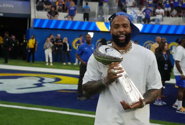 Sep 8, 2022; Inglewood, California, USA; American football player Odell Beckham Jr before the game between the Los Angeles Rams and the Buffalo Bills at SoFi Stadium.