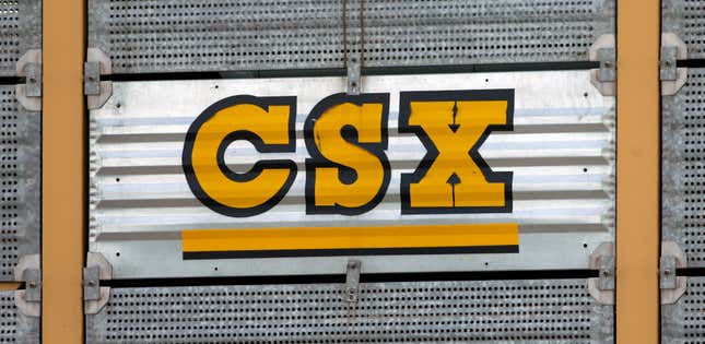 FILE - The CSX logo is seen, July 15, 2013, Nashville, Tenn. A railroad worker was crushed to death between two railcars early Sunday, Sept. 17, 2023, by a remote-controlled train in a CSX railyard in Ohio, raising concerns among unions about such technology. (AP Photo/Mark Humphrey, File)