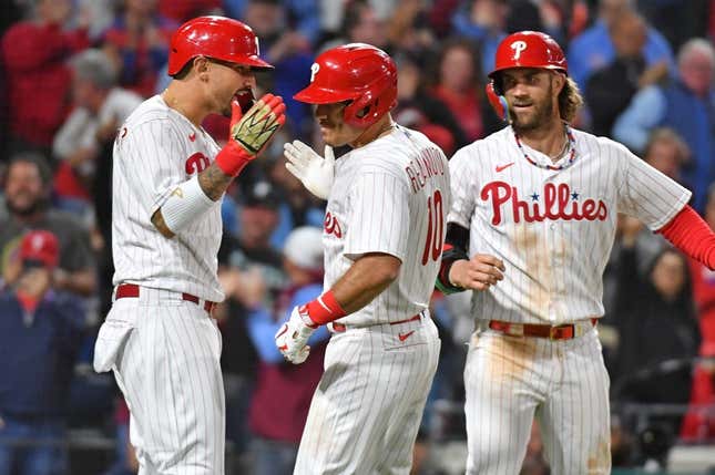 Philadelphia Phillies - J.T. Realmuto and Bryce Harper celebrating