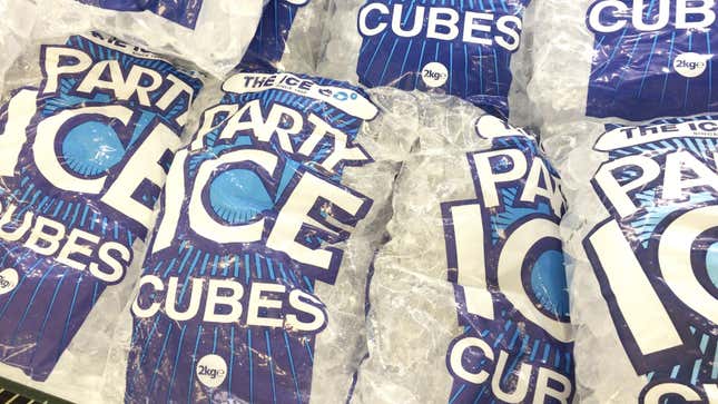 Bags of ice for a party.