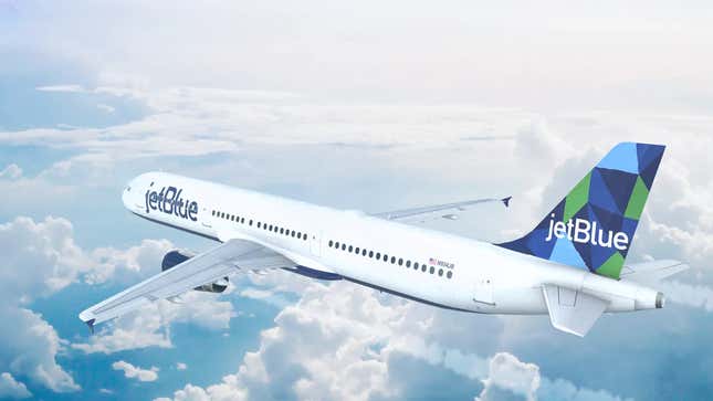 A JetBlue airliner photographed in the air