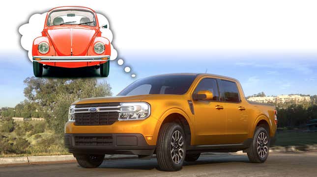 Image for article titled The 2022 Ford Maverick Hybrid Pickup Truck And An Old VW Beetle Share At Least One Technical Quirk