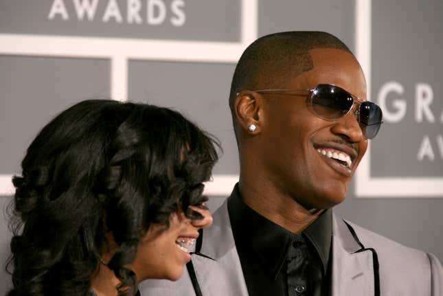LOS ANGELES, CA - FEBRUARY 11: Actor/singer Jaime Foxx (R) and daughter Corrine arrive at the 49th Annual Grammy Awards at the Staples Center on February 11, 2007 in Los Angeles, California.
