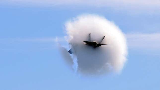 A U.S. Air Force ACC F-35A Lighting creates a "sonic boom" during the Pacific Airshow on October 01, 2021 in Huntington Beach