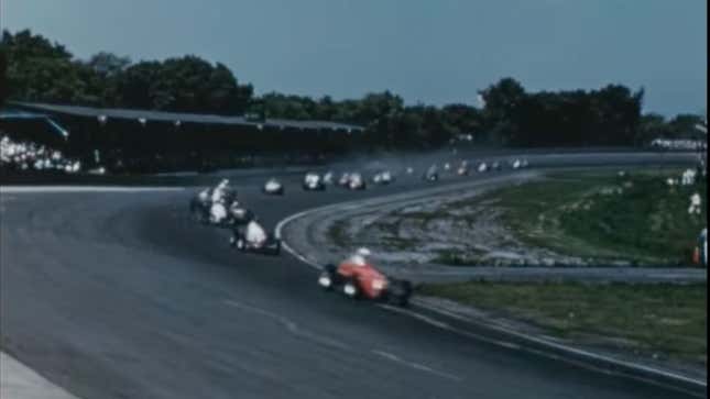 A screenshot of coverage of the 1953 Indy 500. 