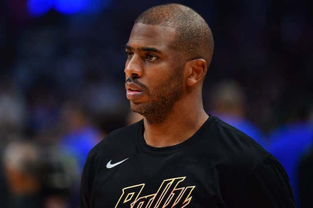 Apr 22, 2023; Los Angeles, California, USA; Phoenix Suns guard Chris Paul (3) before playing against the Los Angeles Clippers in game four of the 2023 NBA playoffs at Crypto.com Arena.