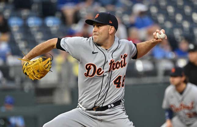 May 24, 2023; Kansas City, Missouri, USA; Detroit Tigers starting pitcher Matthew Boyd (48) delivers a pitch during the first inning against the Kansas City Royals at Kauffman Stadium.