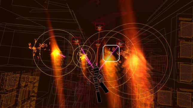 Bright lights and vivid colorful displays fill the screen of Rez Infinite.