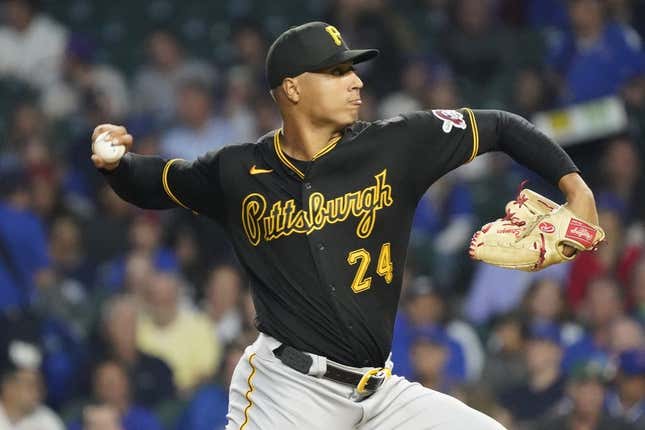 Johan Oviedo of the Pittsburgh Pirates pitches in the first inning