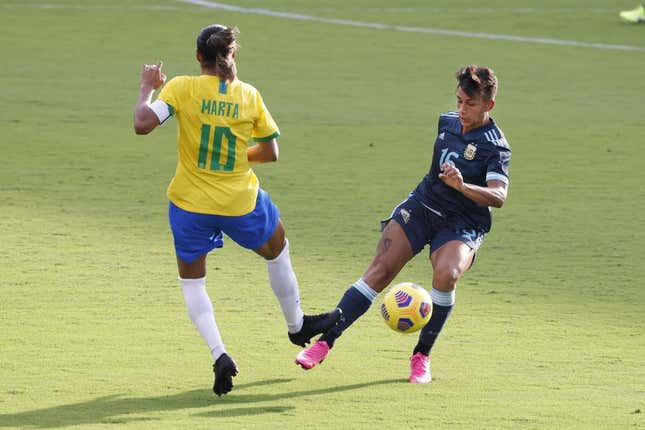 File photo Brazil midfielder Marta (10) played her final Women&#39;s World Cup game Wednesday.