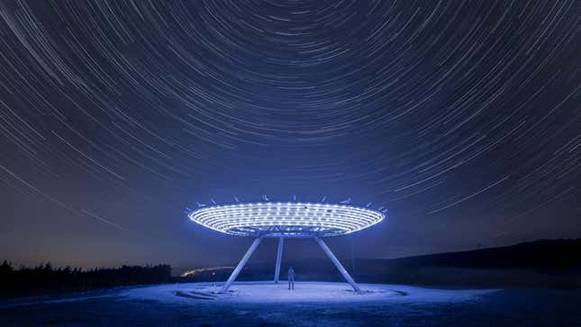 A "highly commended" image of a sculpture in Lancashire, UK, under the stars.