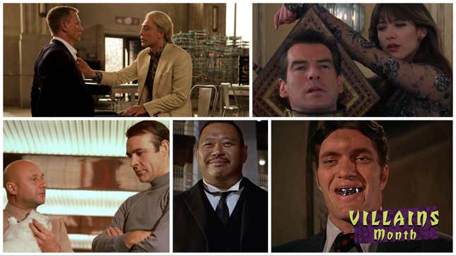 Clockwise from top left: Skyfall, The World Is Not Enough, The Spy Who Loved Me, Goldfinger, You Only Live Twice (MGM)