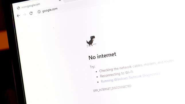 Google's "no internet" screen on the Chrome Browser