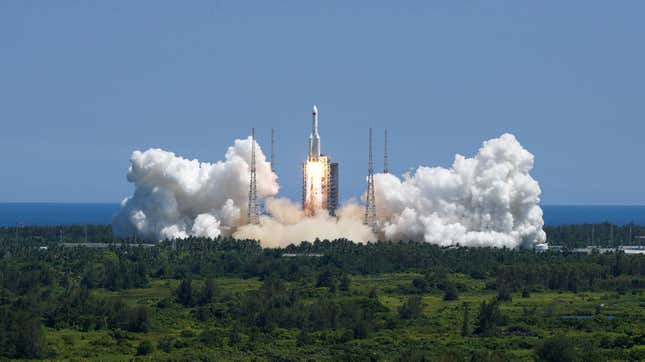 The Long March-5B Y3 rocket, which carries the Wentian lab module to China's under-construction space station in orbit, blasts off at the Wenchang Spacecraft Launch Site in south China's Hainan province Sunday, July 24, 2022.