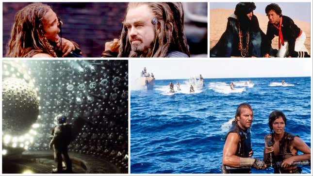 Clockwise from top left: Battlefield Earth (Warner Bros. Pictures), Ishtar (Columbia Pictures), Waterworld (Universal Pictures), Event Horizon (Paramount Pictures)