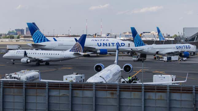 United Airlines aircraft are seen at Newark Liberty International Airport (EWR) on July 1, 2022 in Newark, New Jersey. Hundreds of flights were canceled across the US ahead of July Fourth weekend. 