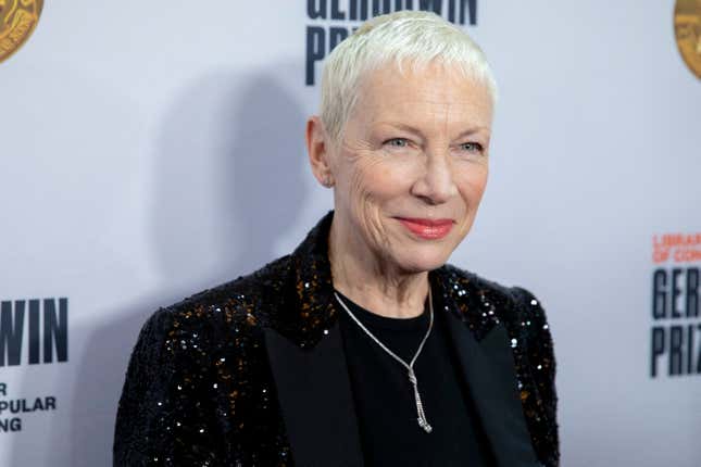 FILE - Annie Lennox arrives at the presentation of the Gershwin Prize, which honors a musician&#39;s lifetime contribution to popular music, hosted at DAR Constitution Hall, March 1, 2023, in Washington. Lennox is not retiring. Though her partner in the Rock and Roll Hall of Fame band Eurythmics Dave Stewart recently posted that Lennox “won’t be touring anymore” and would not be part of the “Sweet Dreams 40th Anniversary Tour” this fall, Lennox told The Associated Press that she will continue to perform. (AP Photo/Amanda Andrade-Rhoades, File)