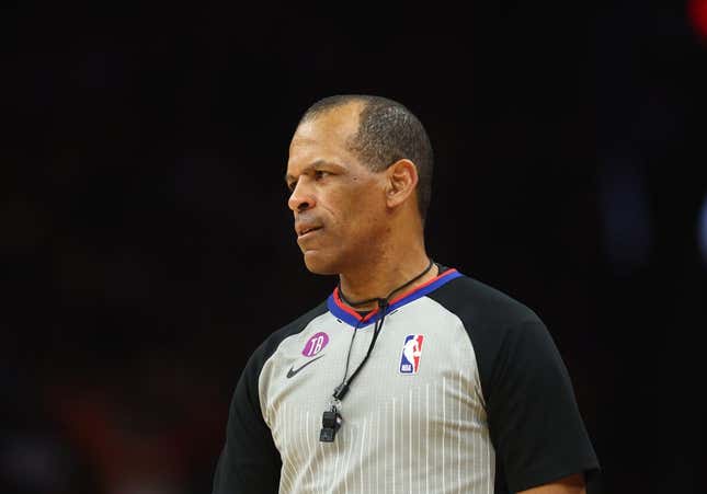 Apr 18, 2023; Phoenix, Arizona, USA; NBA referee Eric Lewis during the Phoenix Suns against the Los Angeles Clippers during game two of the 2023 NBA playoffs at Footprint Center.