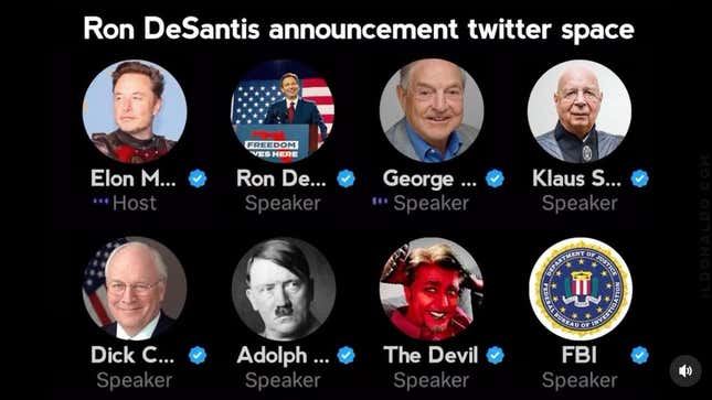 Image for article titled Trump Trolls DeSantis and Musk With a Hitler Deepfake